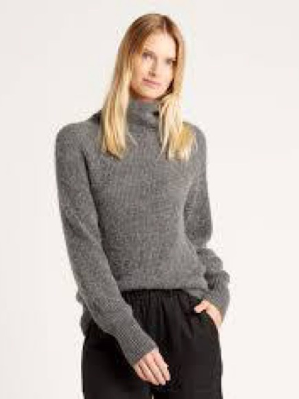 Quince Soft Gray Alpaca Wool Cashmere Blend Mock Neck Sweater Size Small